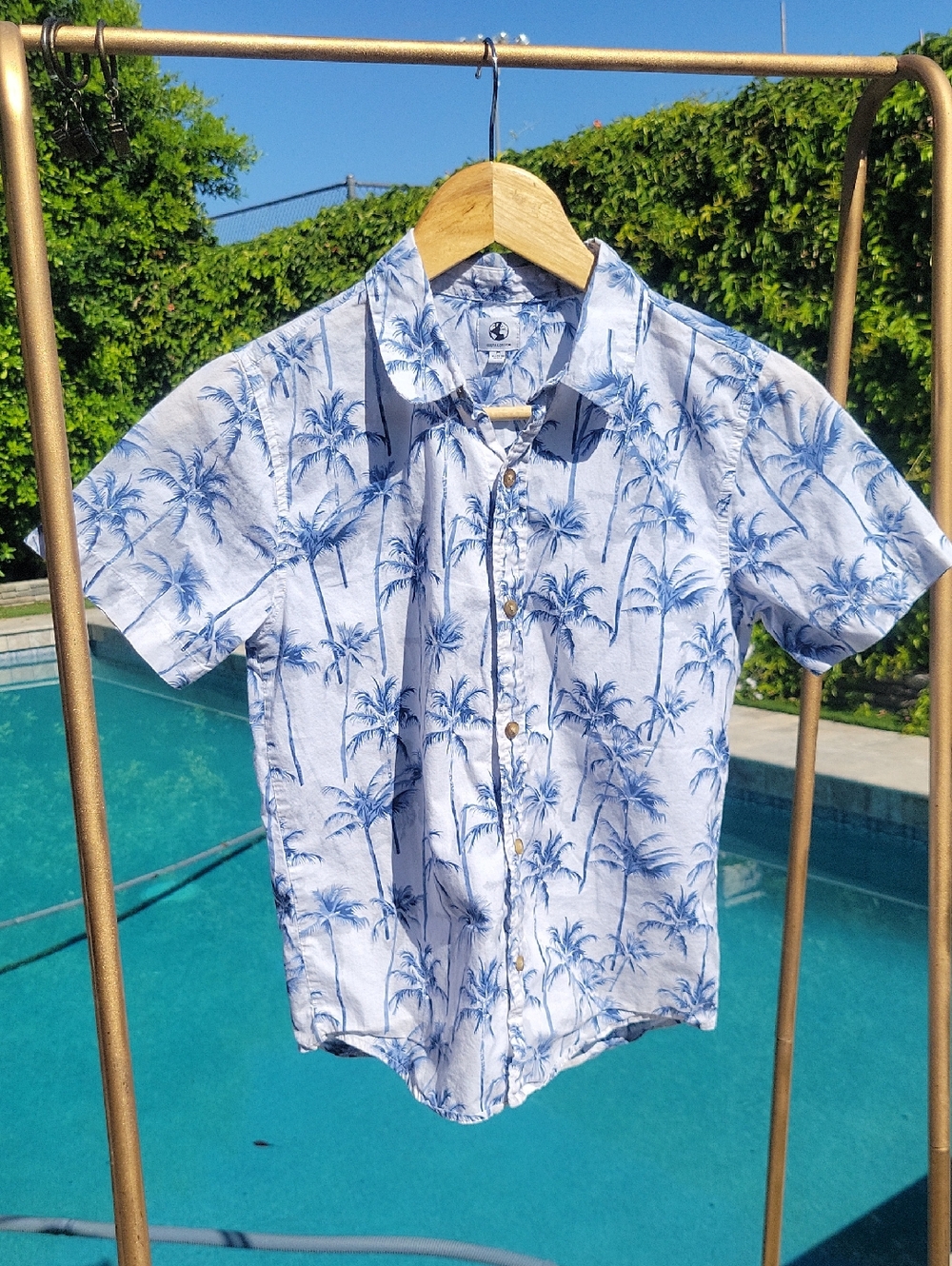 Kids Short Sleeve Palm Print Button-Up Shirt - Blue White M